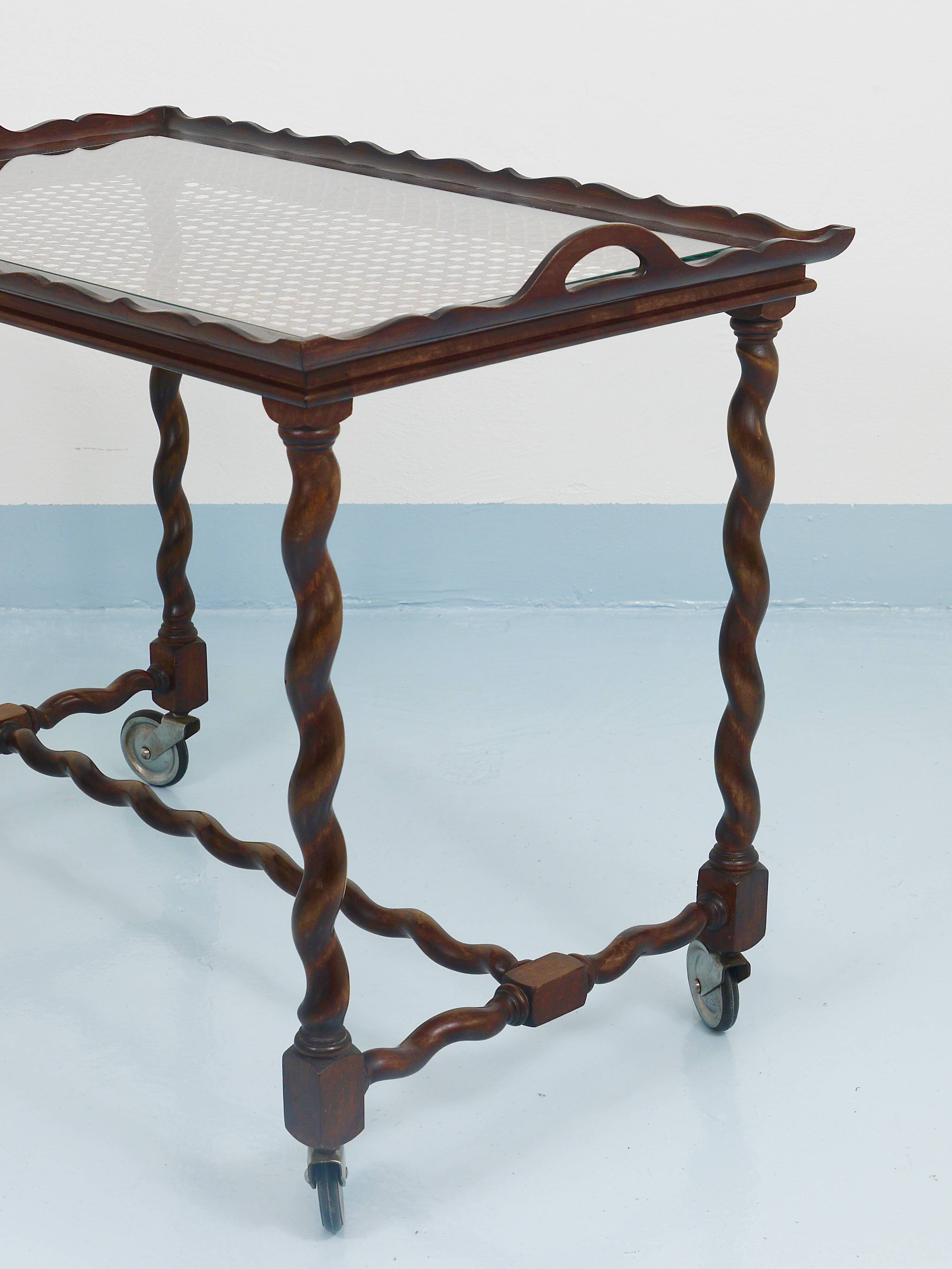 Antique Neo-Baroque Italian Barley Twist Bar Cart Serving Trolley, 1920s