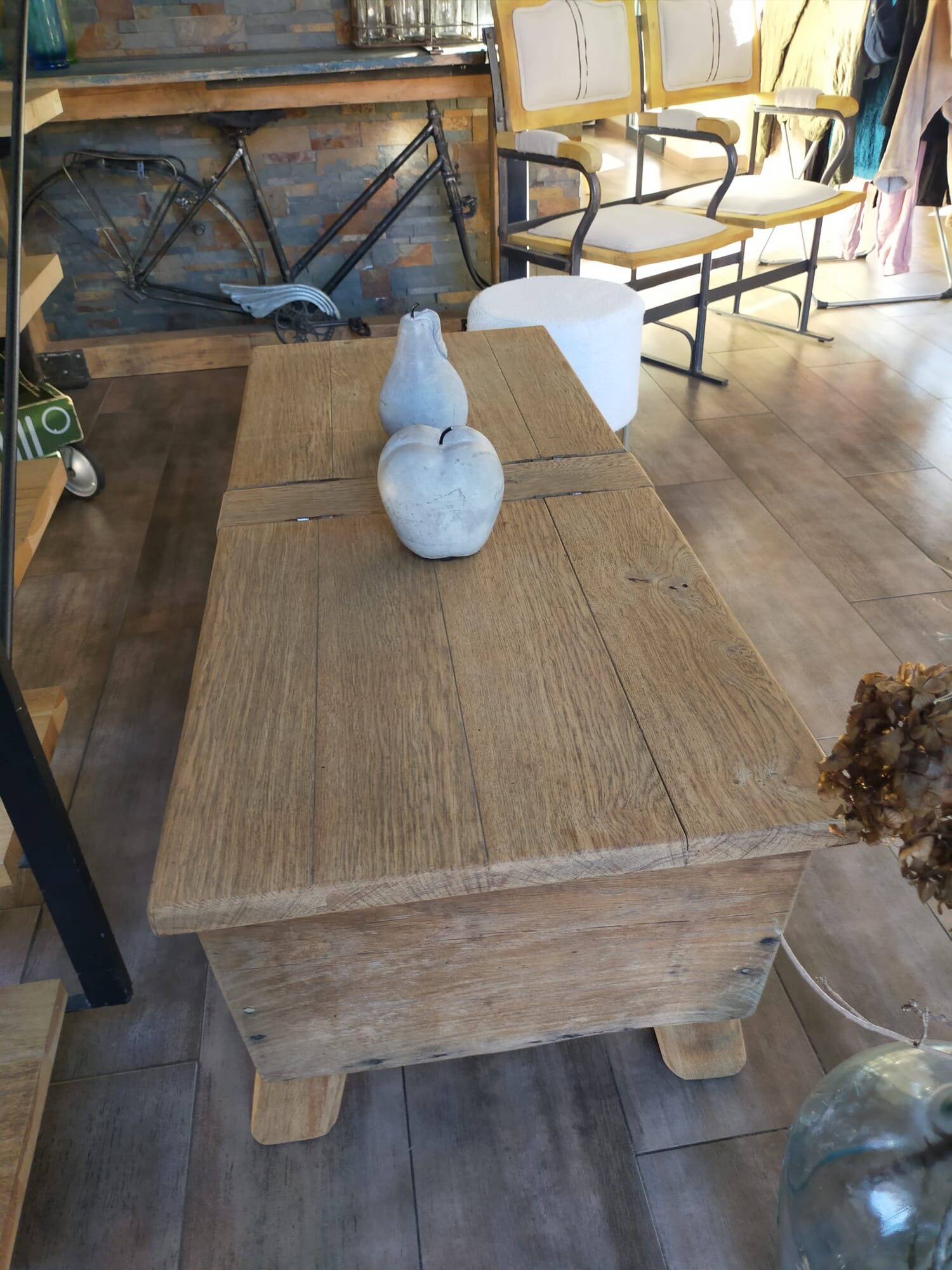 Solid wood coffee table with antique chest