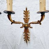 Pair of Empire style wall sconces in gilded bronze and Empire green, mid