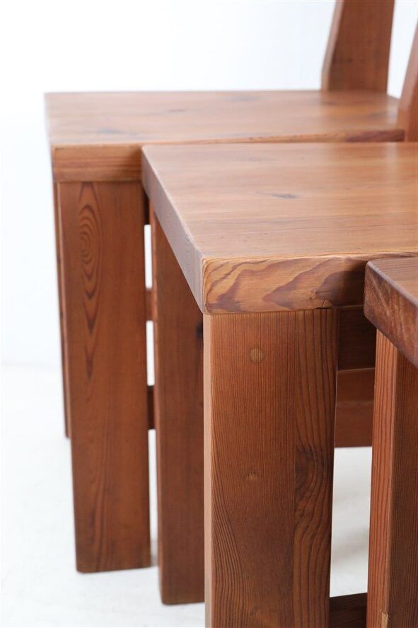 Set of 4 pinewood chairs by Sven Larsson / 1970s / Brutalism / Postmodern design