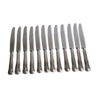 Lot de 12 couteaux métal argenté et inox modèle Violon, Ercuis
