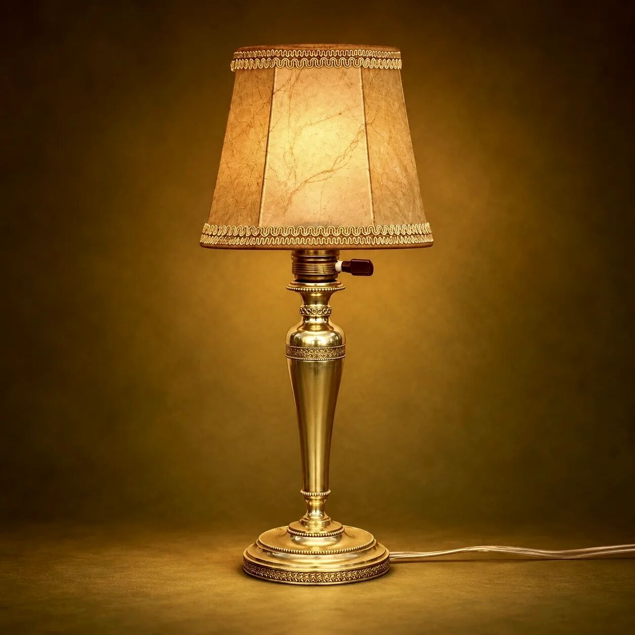 Solid brass table lamp with parchment effect shade – 1950s-60s