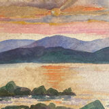 Tableau peinture ancienne coucher de soleil début XXe