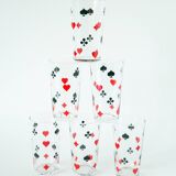 Set of 6 water glasses, Jeu de Cartes motifs, 1970
