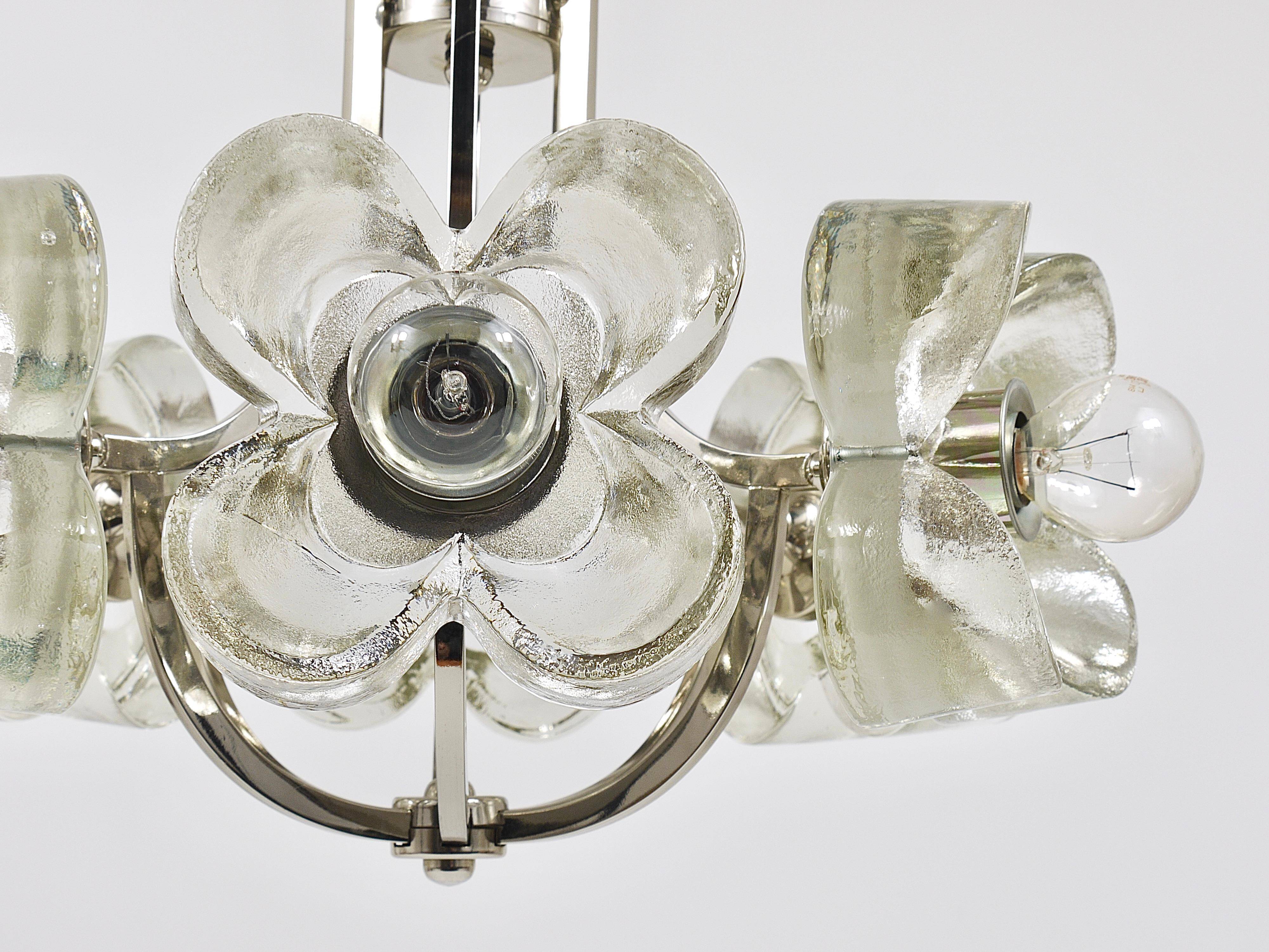 Crystal Glass Flower Pendant Light in Kalmar Style by Sische, Germany, 1970s