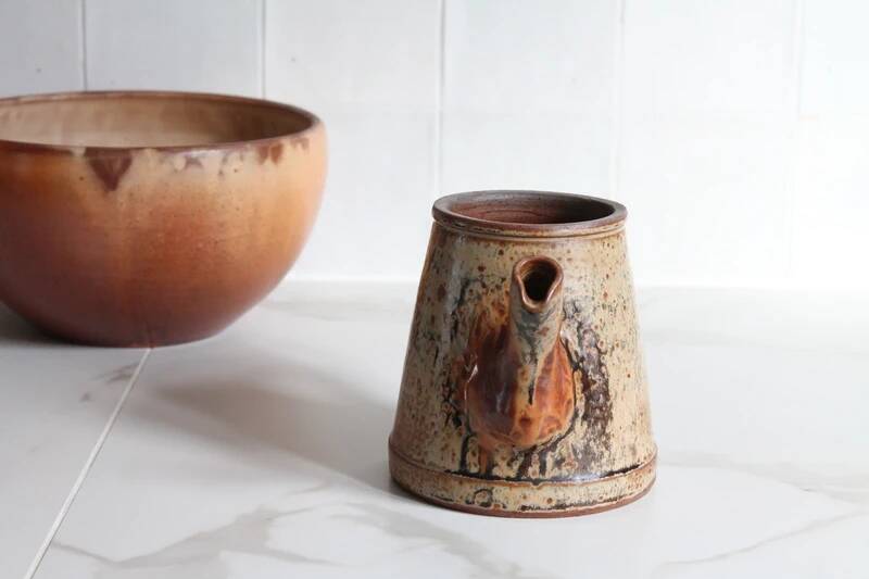 Vintage stoneware pottery, glazed ceramic jug by Jean Pierre Prudhomme.