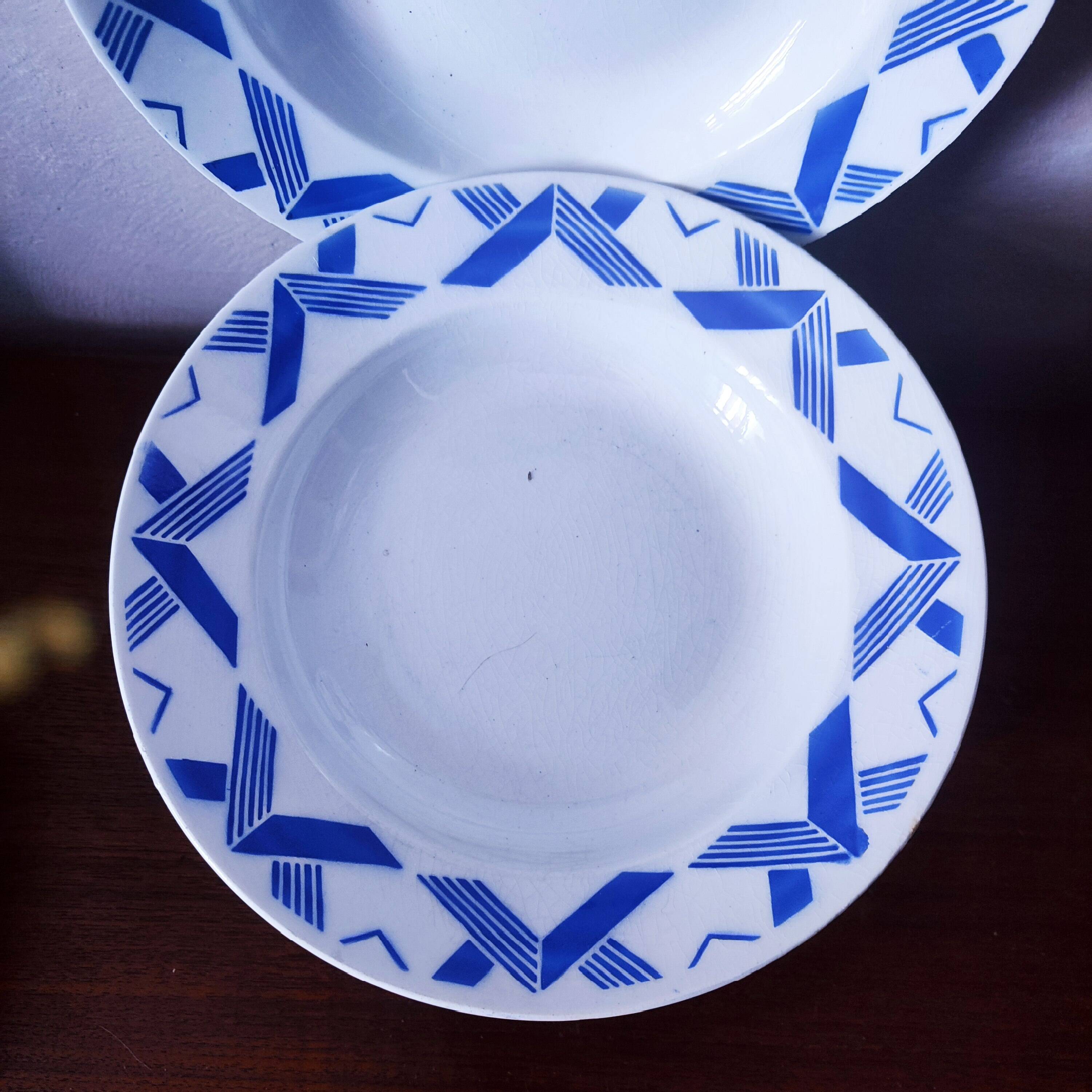 11 Art Deco earthenware soup plates by K&G Luneville