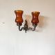 Silver-colored chiseled metal wall light, 2 lights with orange glass tulip