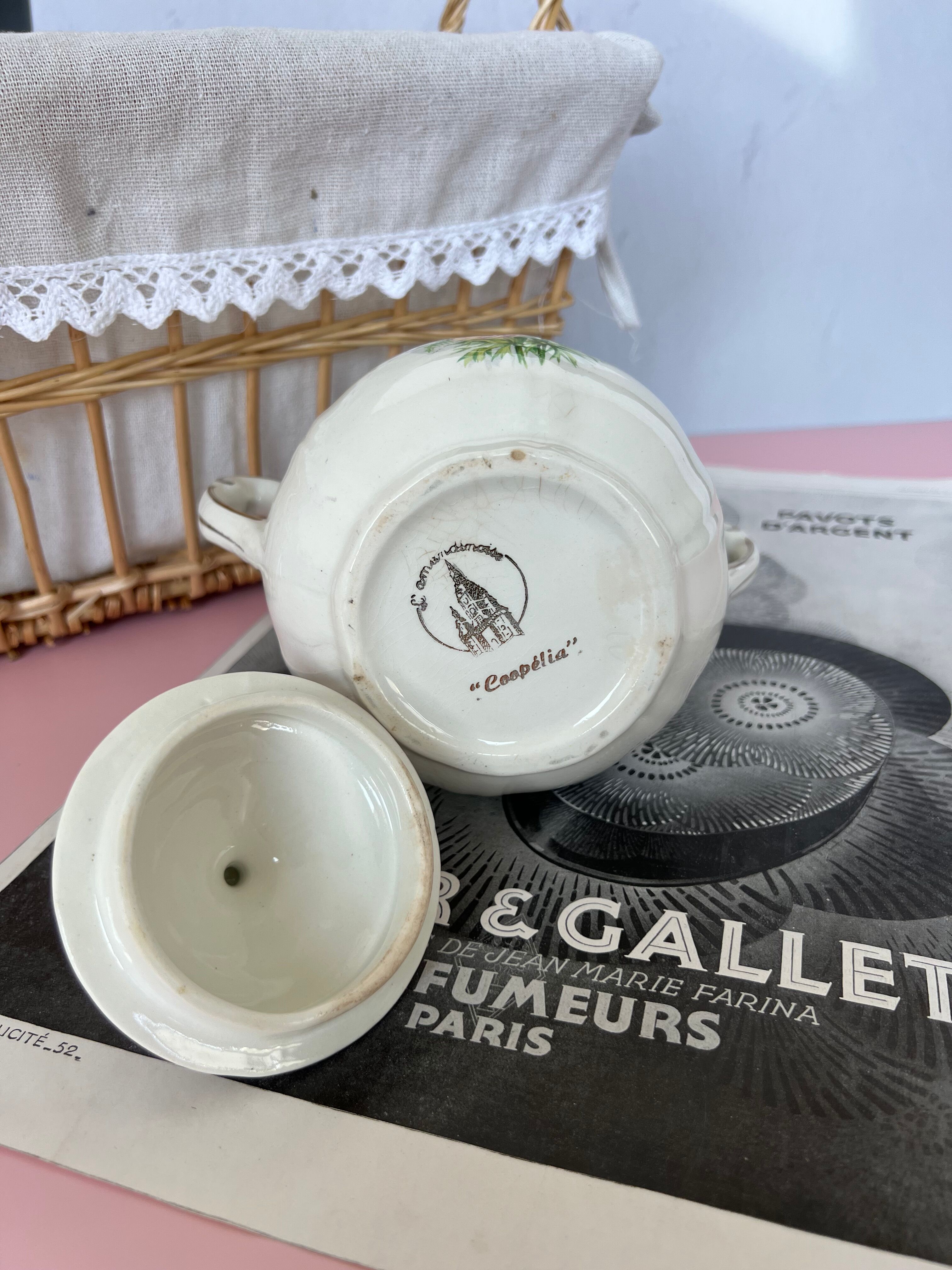 Sugar double handles porcelain the Amandinoise model Coopélia