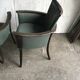Pair of mid-century armchairs in wood and green fabric, 1960s, vintage style.