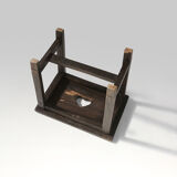 Tabouret rustique en bois noir, vers 1920