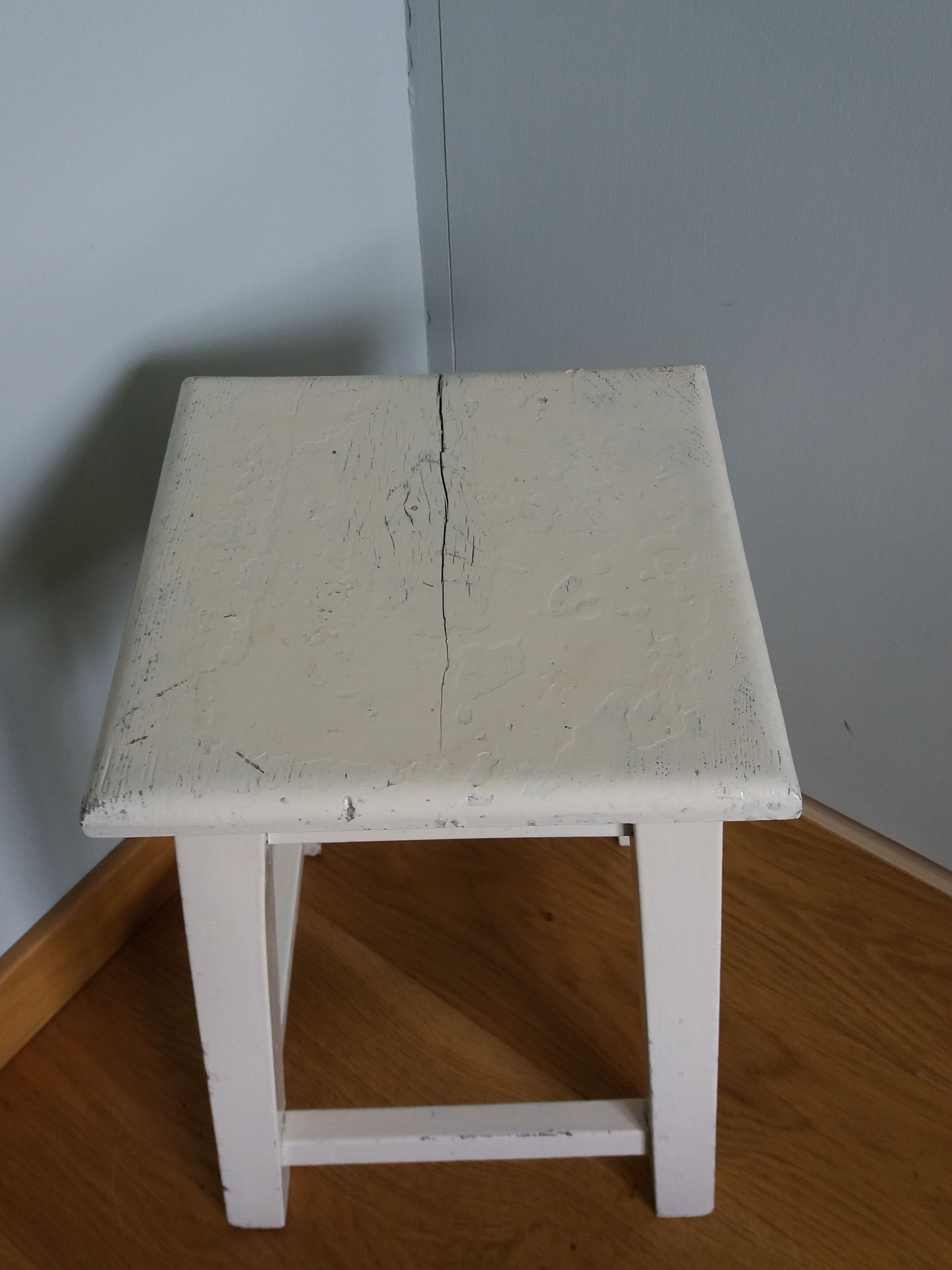 Square workshop stool painted white