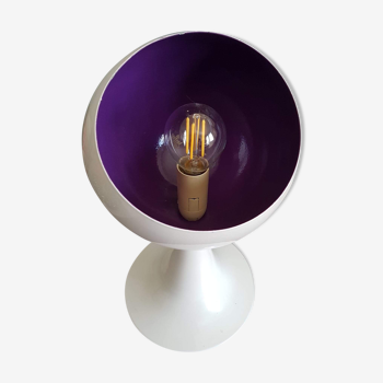 lampe pied tulipe blanche et violette tout métal des années 80