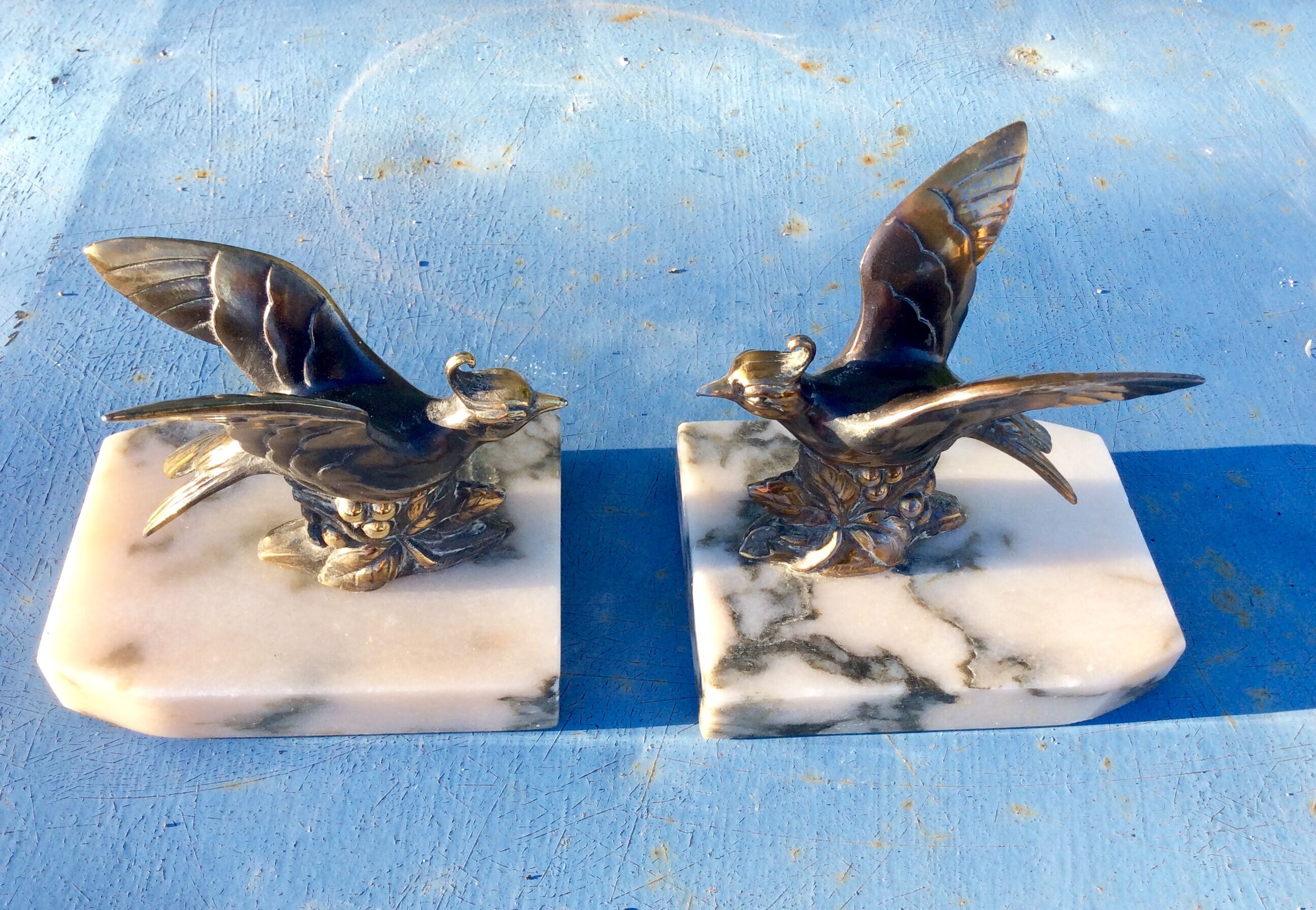 Paire de serre livres oiseaux art deco
