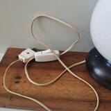 Vintage table lamp, white opaline globe, wooden base
