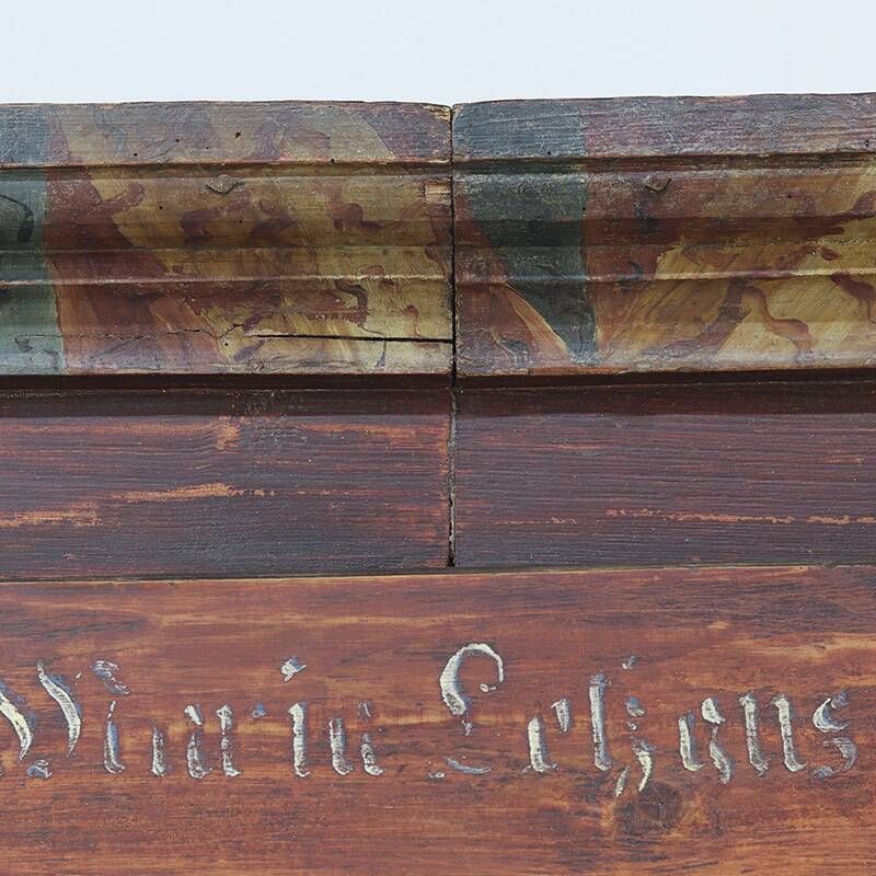 Antique Rustic Farmhouse Folk Art Painted Bridal Cabinet 1860