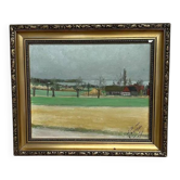 Huile sur panneau d'origine suédoise – « Cottages rouges » par artiste inconnu – Signé – Vintage et encadré – 48 × 40 cm (18,8" × 15,7")