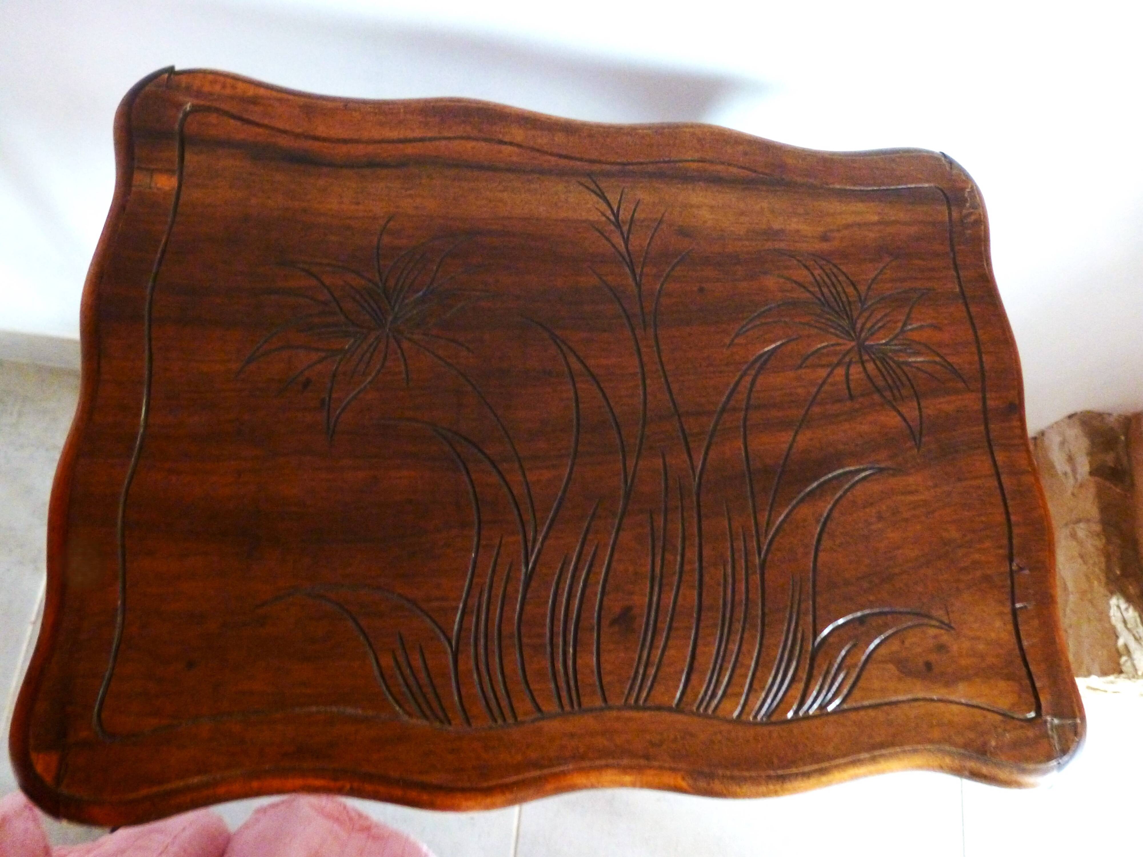 Vintage 1920s wooden dressing table with mirror and storage.