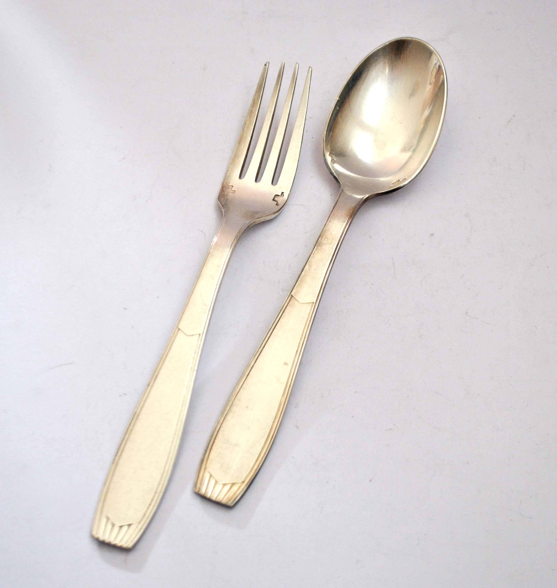 Art Deco SAIGON table cutlery in silver metal ALFENIDE by CHRISTOFLE 20.5cm