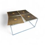 One of a kind brutalist coffee table 1980s with weighty metal / copper / steel tops