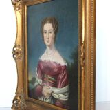 Élégant portrait de dame du XIXe siècle – Huile sur toile, cadre doré