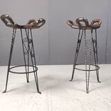 Vintage spanish wrought iron bar stools, 1960s - set of 6
