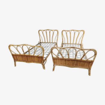 Pair of vintage rattan beds