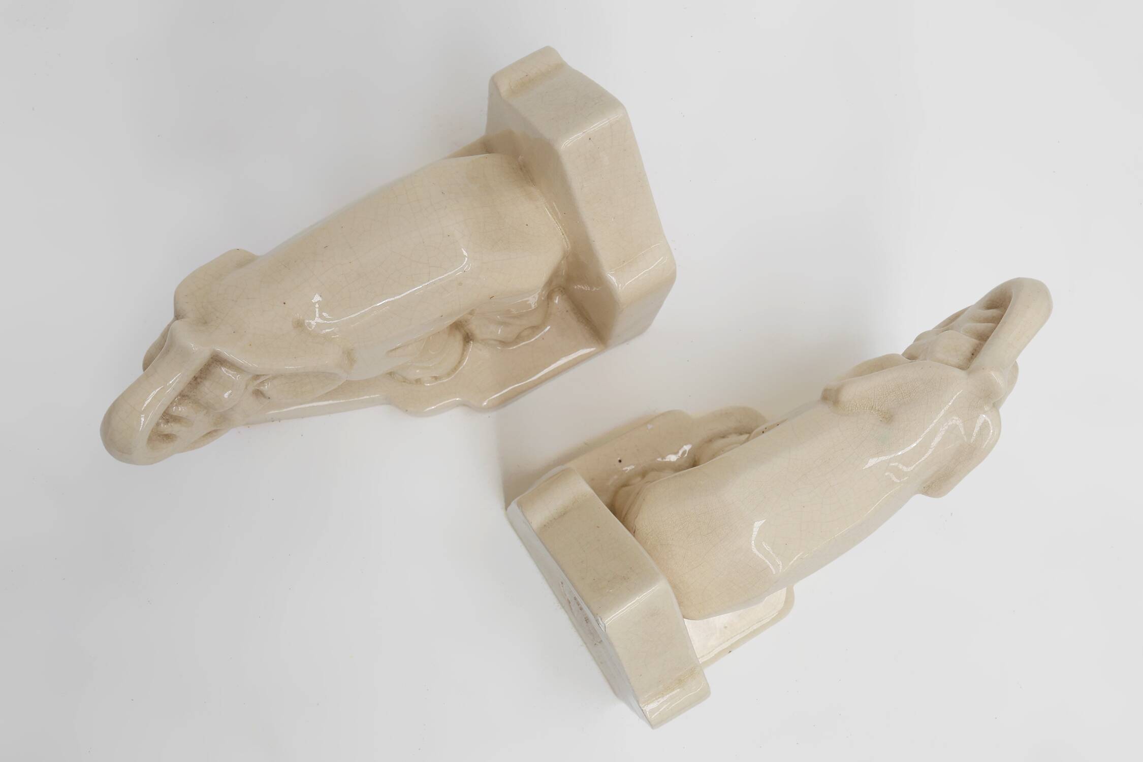 Serre-livres en céramique Art déco française à motif d'éléphant, années 1930