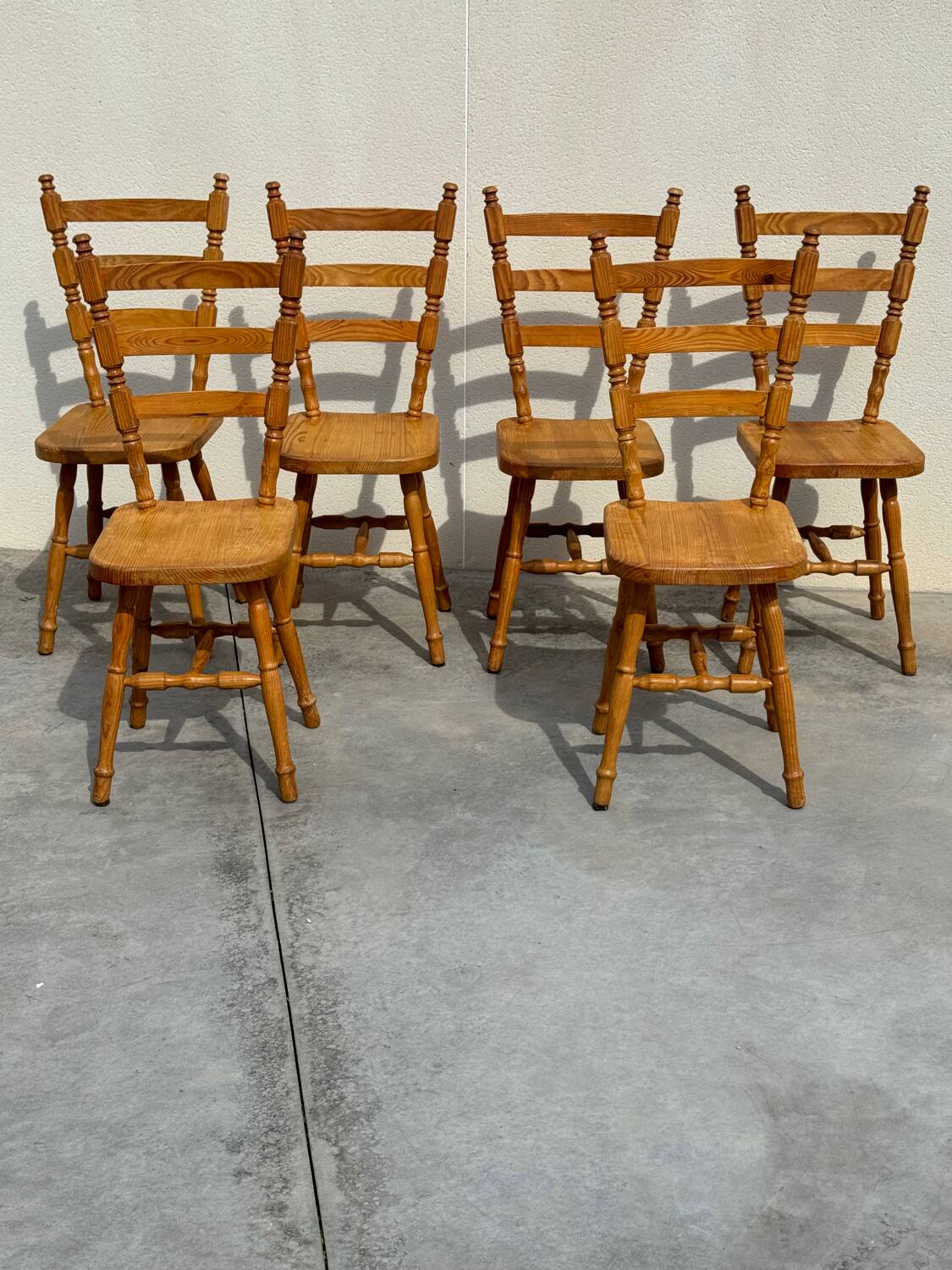 Set of 6 rustic pine chairs from the Vosges, 1980s.
