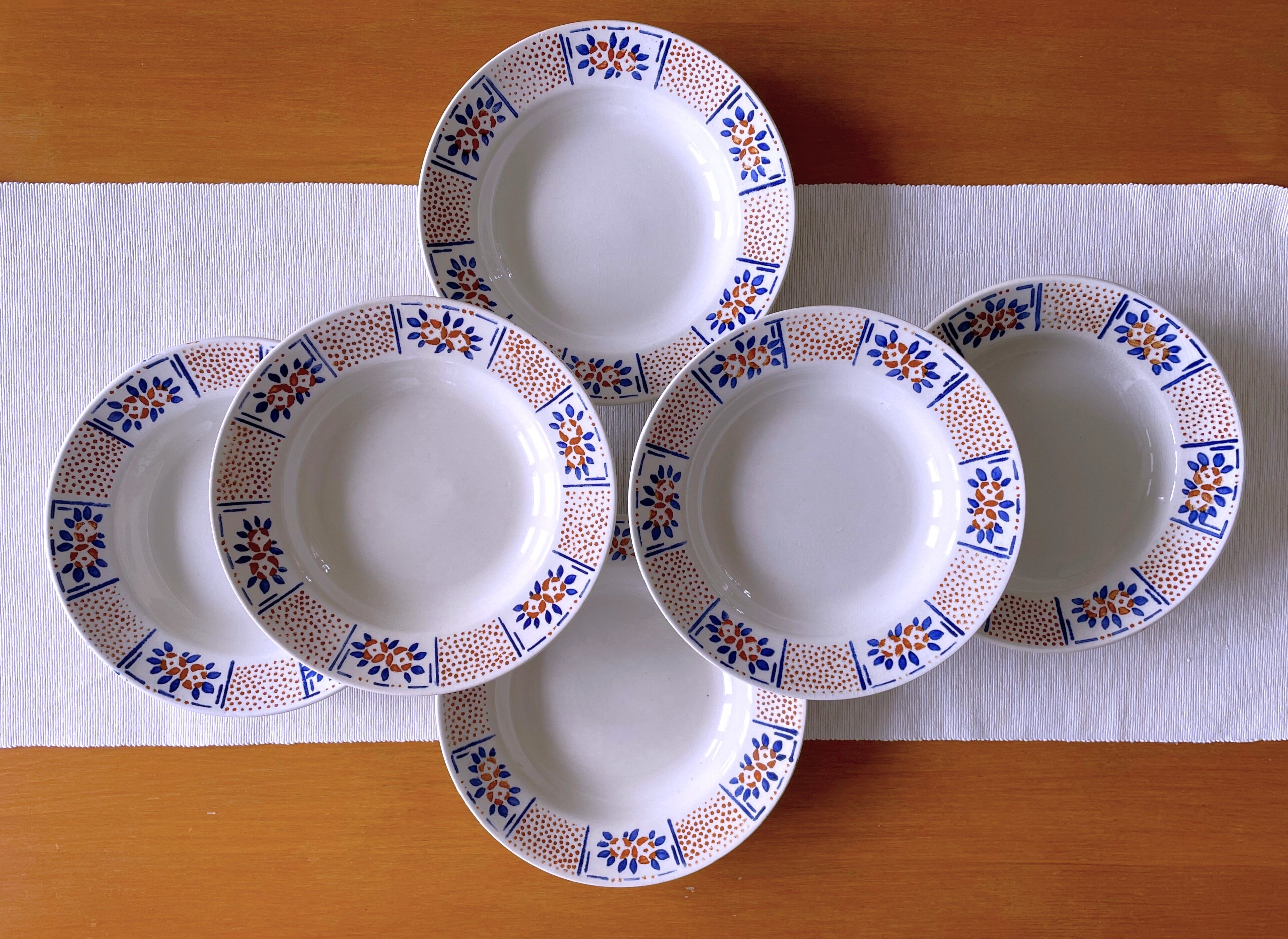 6 antique deep plates in Gien earthenware