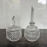 Pair of crystal-style cut glass bottles – retro/vintage dressing table