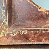 Antique leather framed mirror with gildings 30 cm x  24 cm