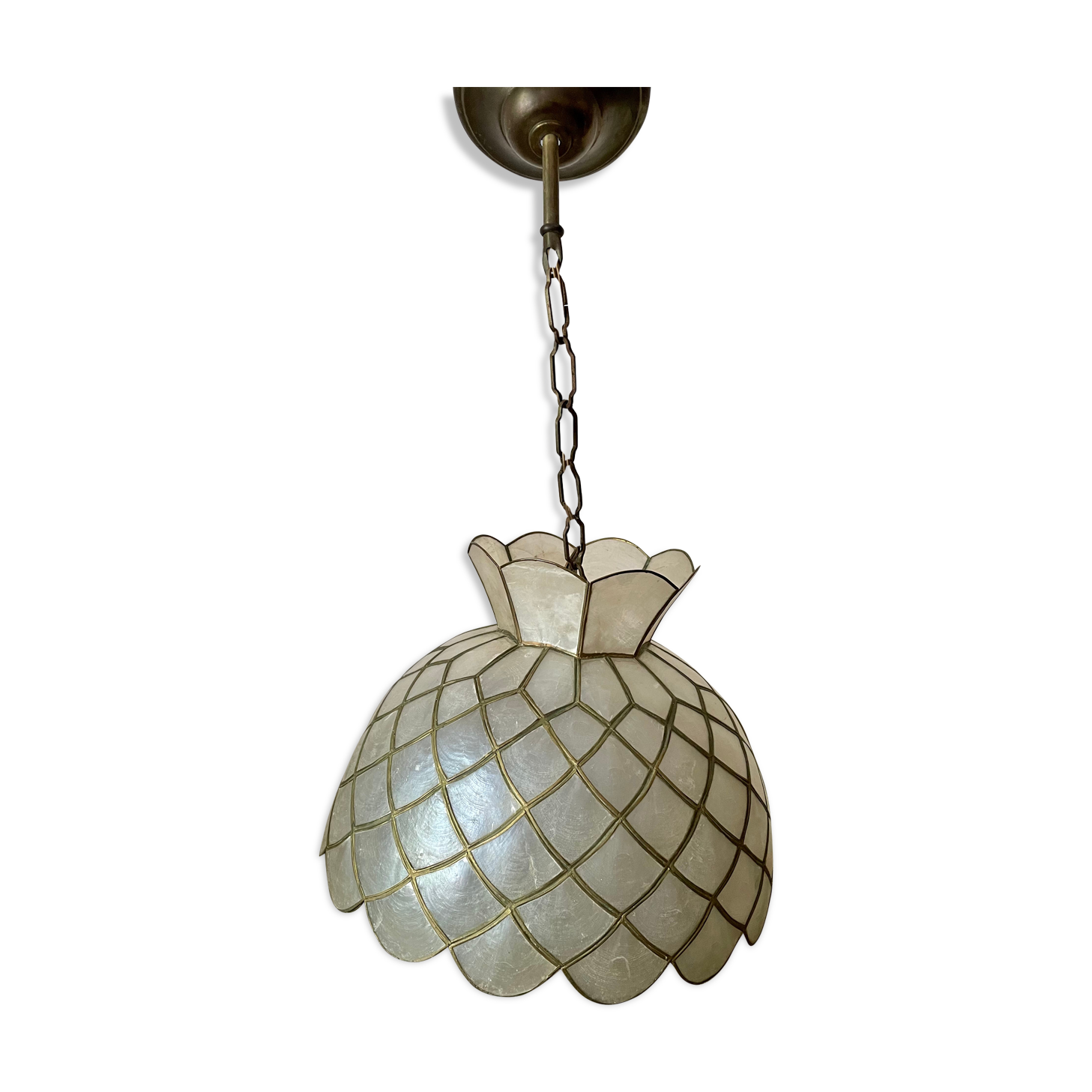 Lustre vintage 60 en nacre & bronze