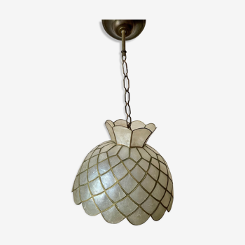Vintage chandelier 60 in mother-of-pearl - bronze