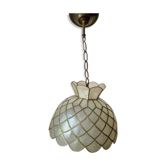 Vintage chandelier 60 in mother-of-pearl - bronze