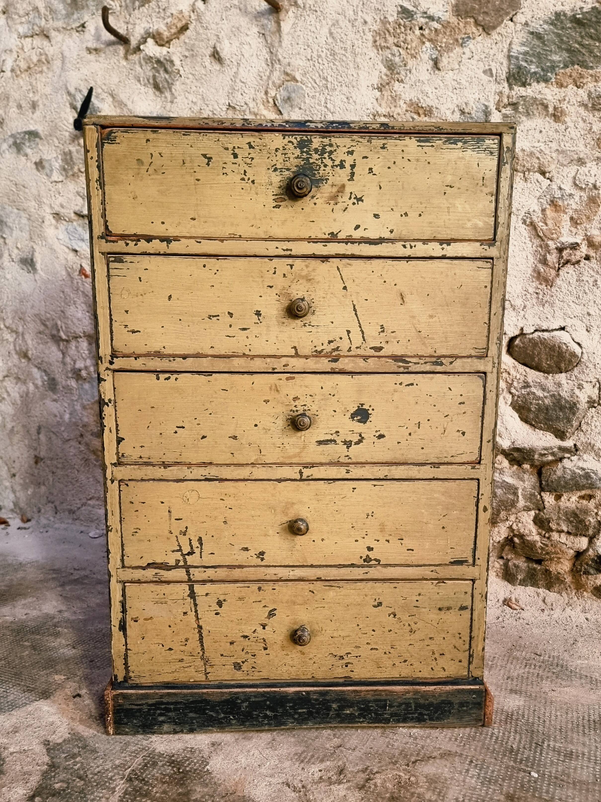 Antique French pine drawer cabinet – Narrow storage unit – Workshop/apothecary style – circa 1900
