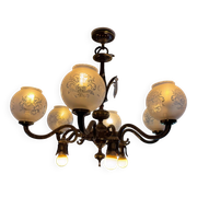 Lustre cage Louis XV en bronze massif et pampilles cristal - 9 lumiere
