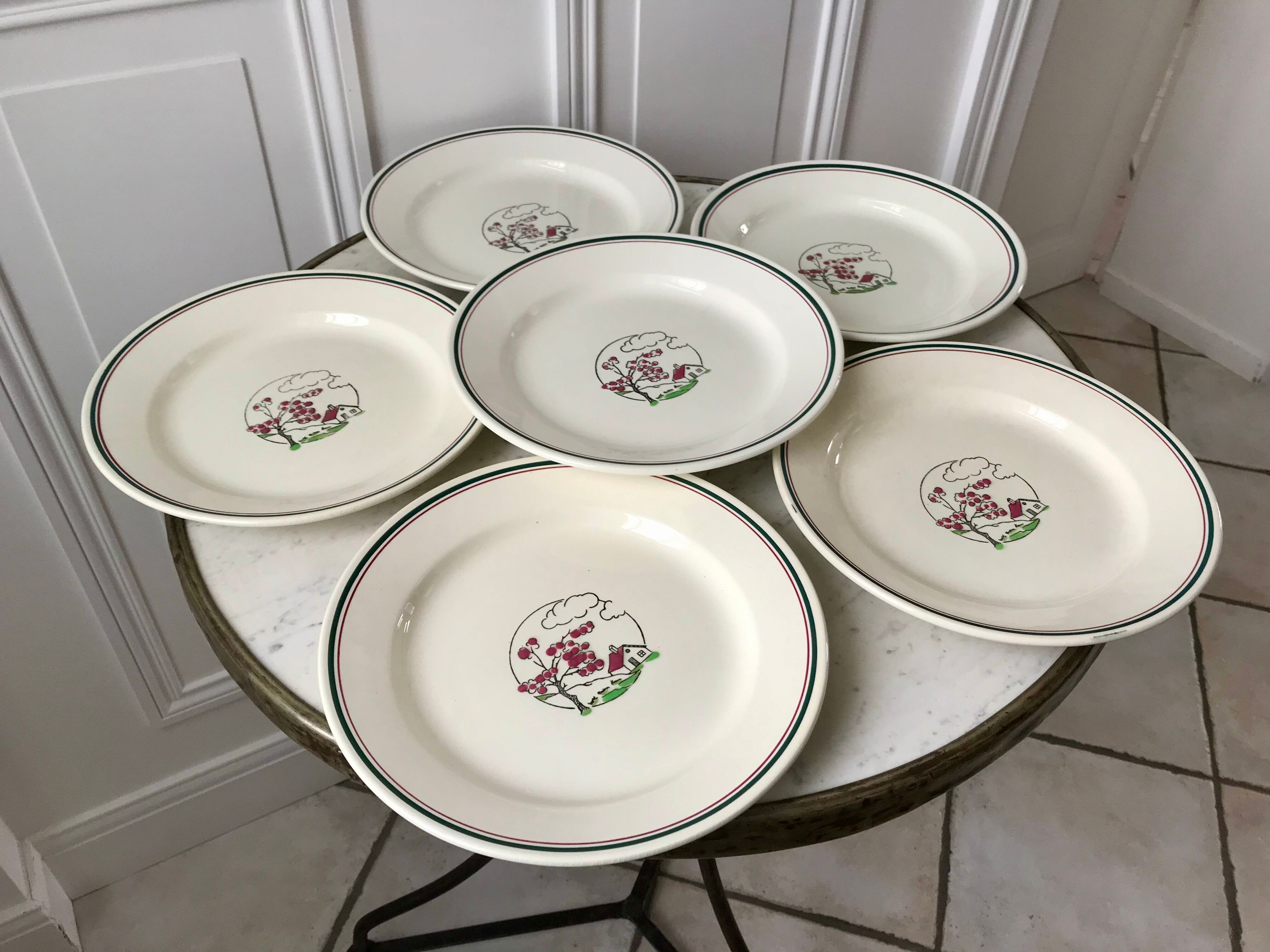 Set of 6 flat plates salins model "april" years 30-40