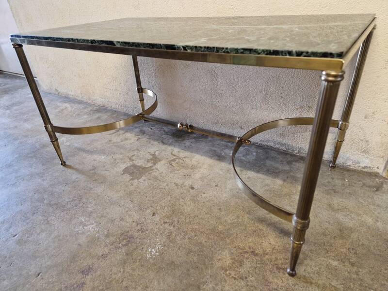Brass coffee table with Alpine green veined marble top - 1960