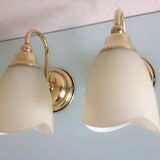 Pair of brass and opaline opaline sconces in art deco style granite