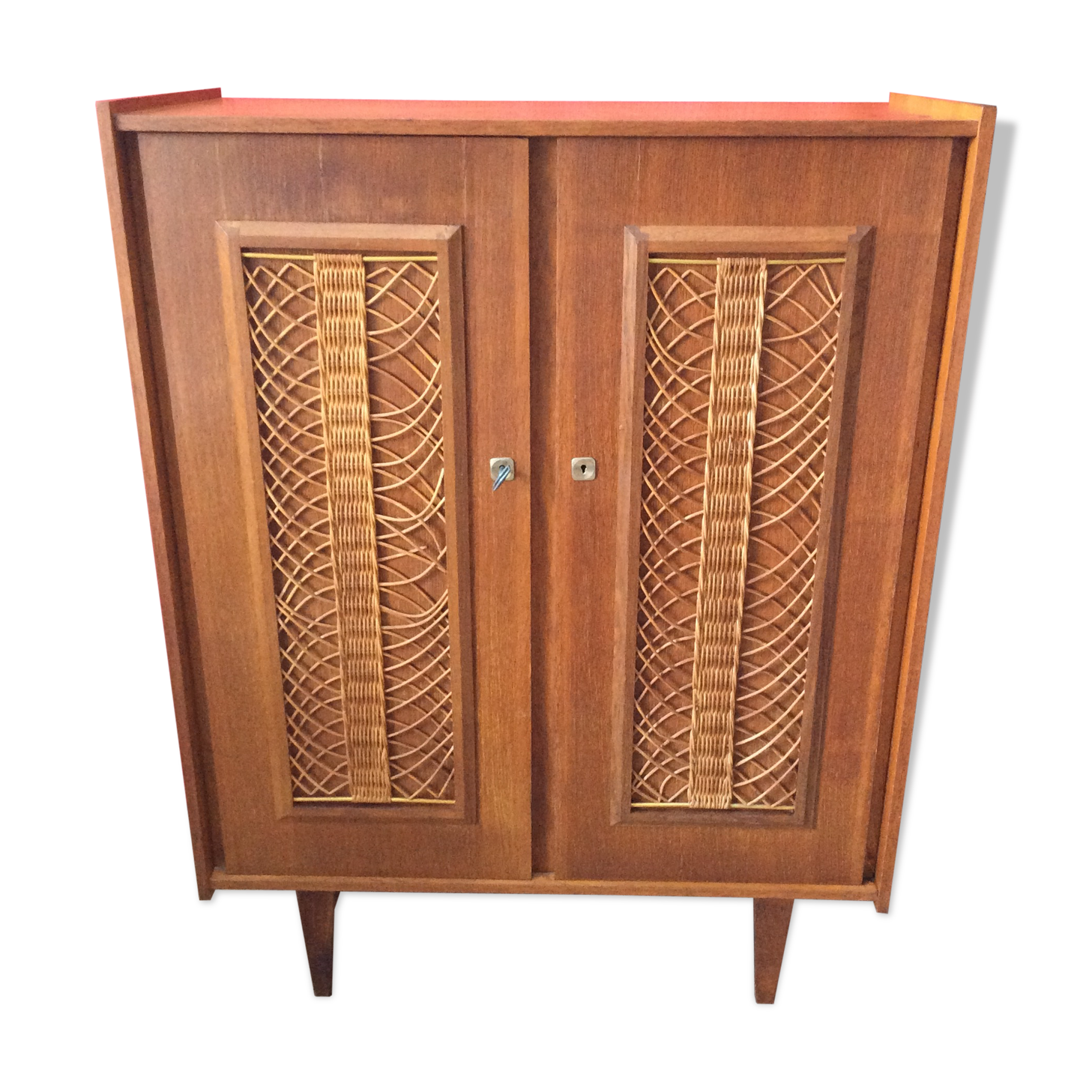 Armoire vintage bois et croisillons en rotin Selency