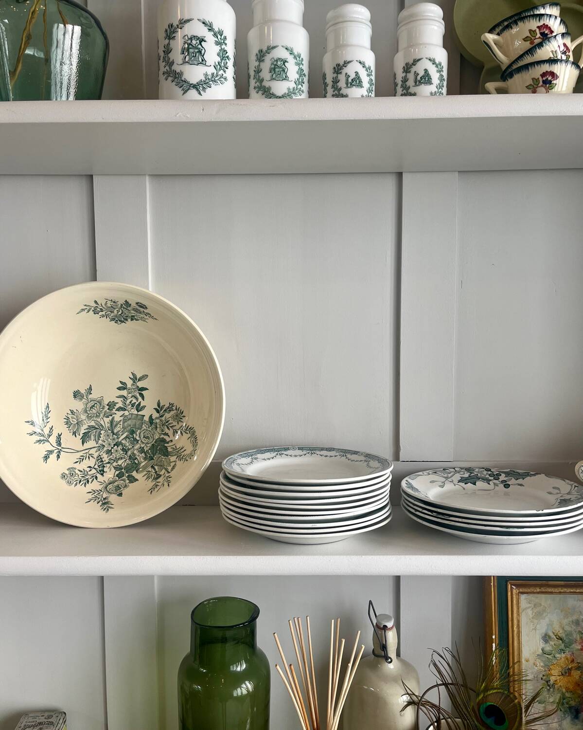 Two-body sideboard, bookcase, dresser in restored solid oak