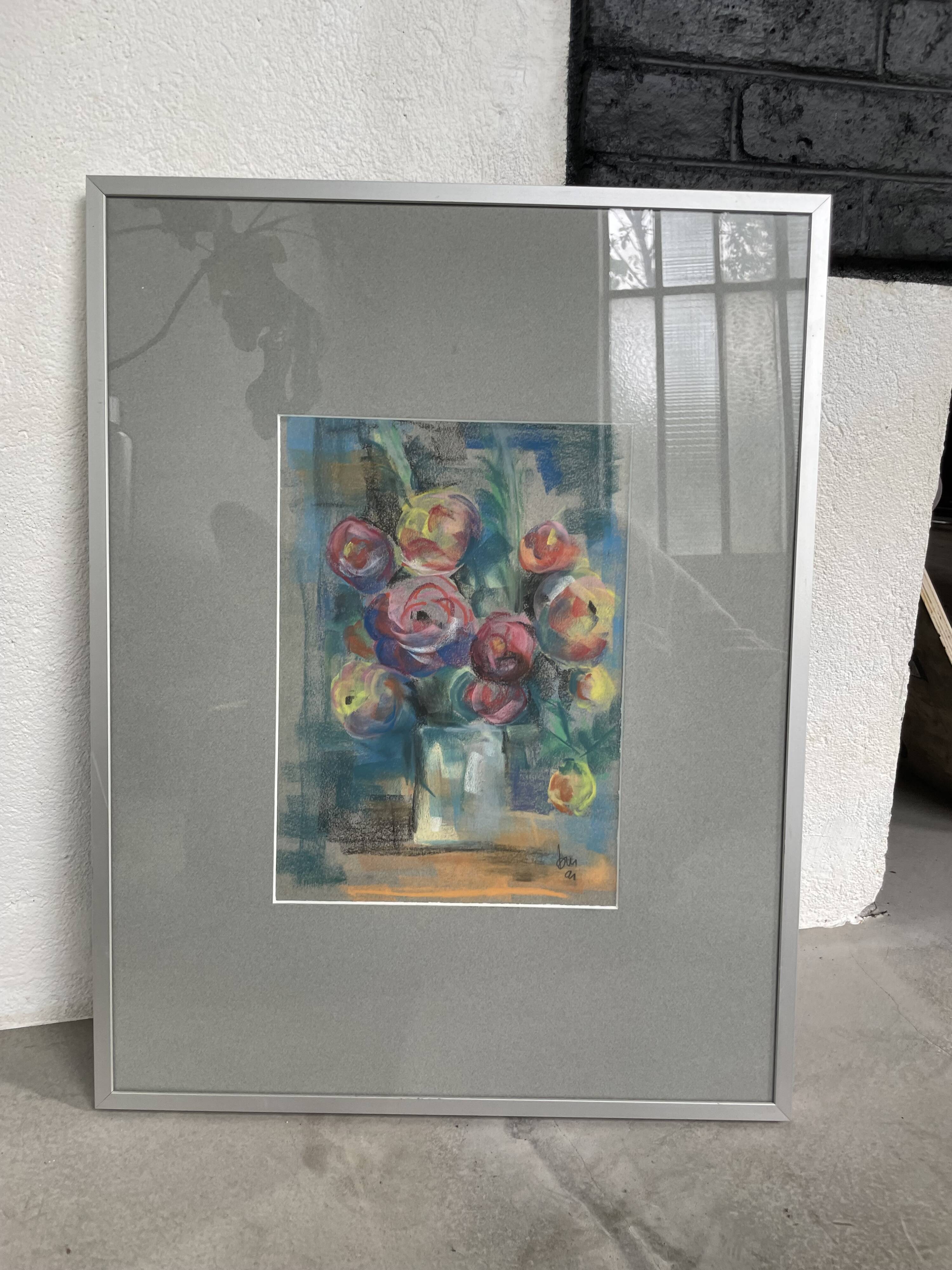 Oil chalk drawing flowers