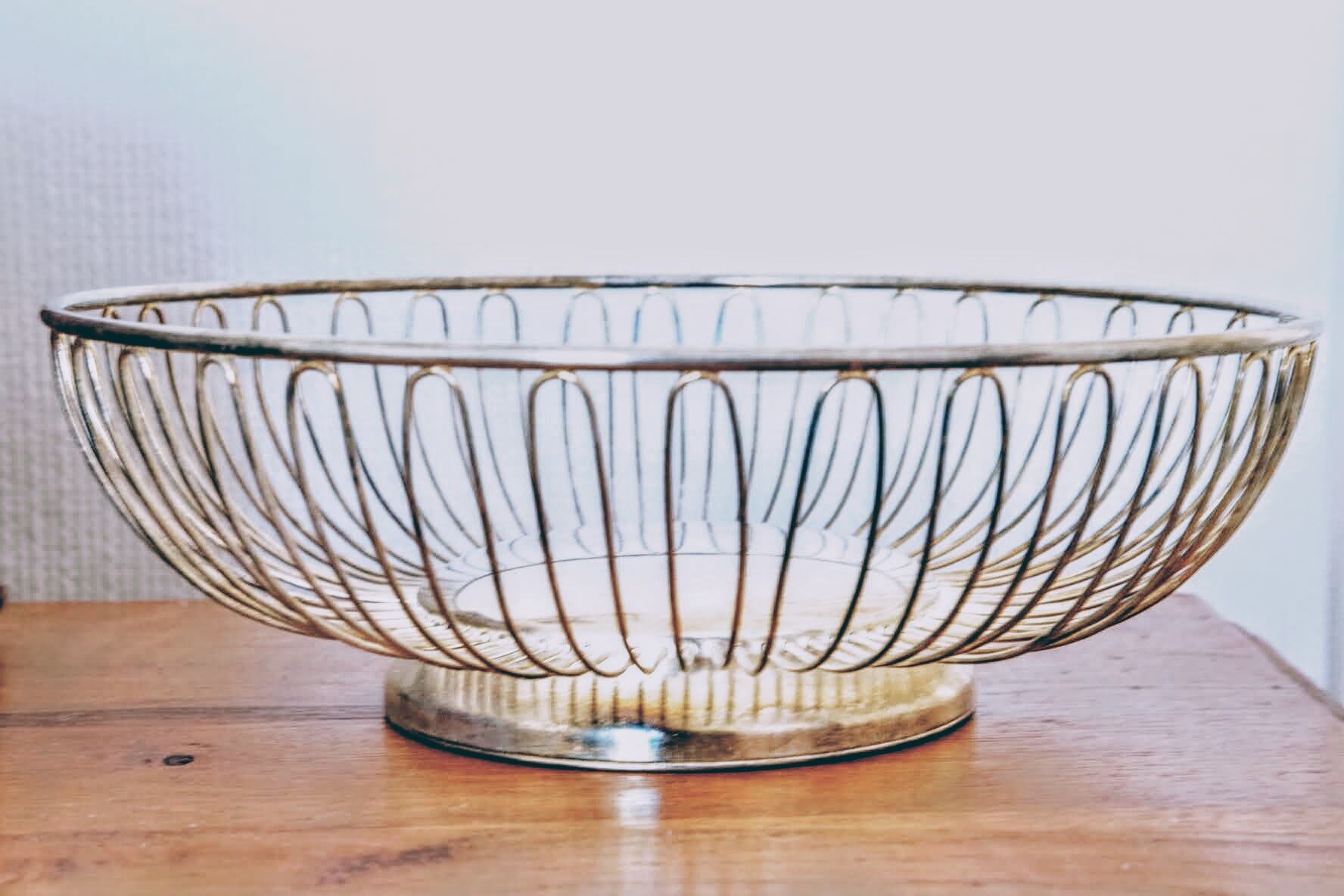Silver metal fruit basket