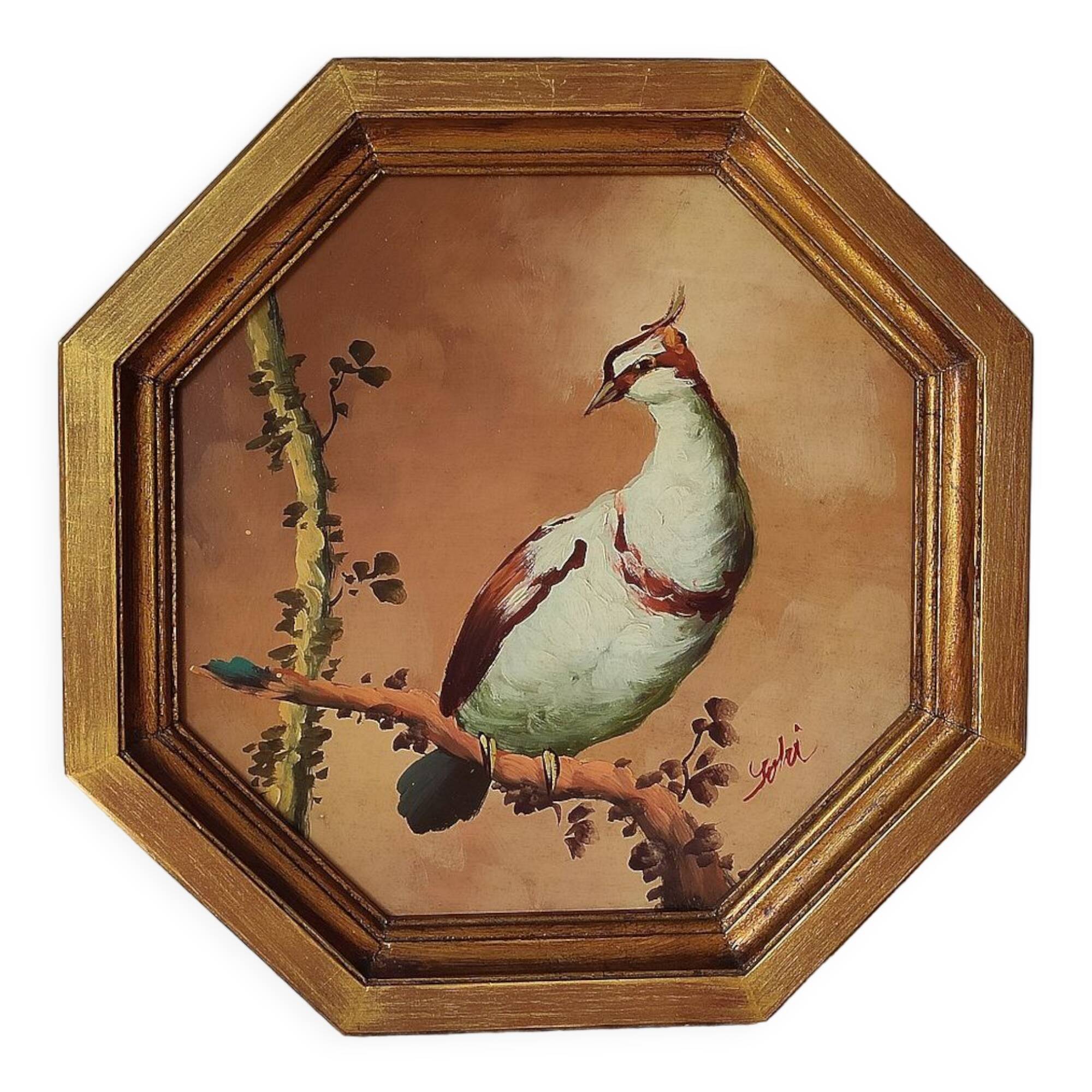 Tableau oiseau bois peint
