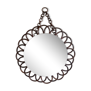 miroir rond en rotin
