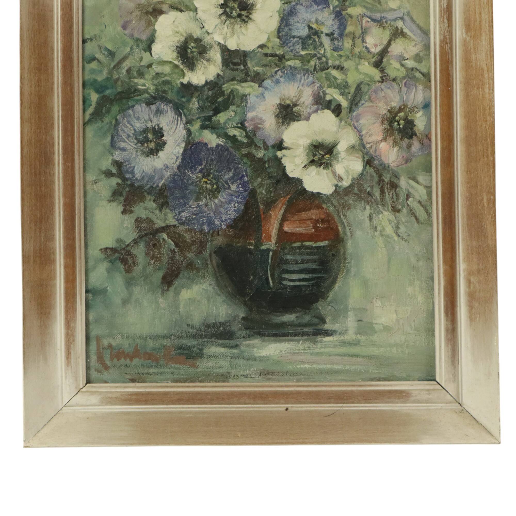 Vintage Flowers Still Life Amateur Painting Framed Signed
