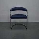 Anton Lorenz for Thonet "Ss33" chrome Armchair in blue fabric , 1970s