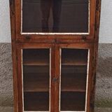 Small wooden glass cabinet with retractable door
