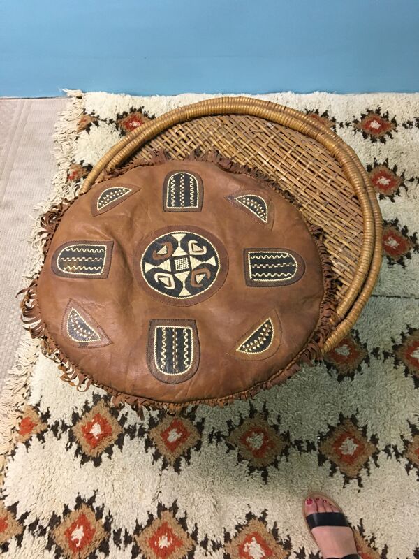 Table basse tam-tam en rotin vintage